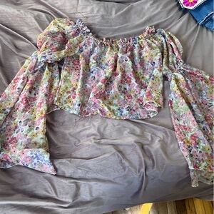 Floral Off-Shoulder Blouse with Bell Sleeves